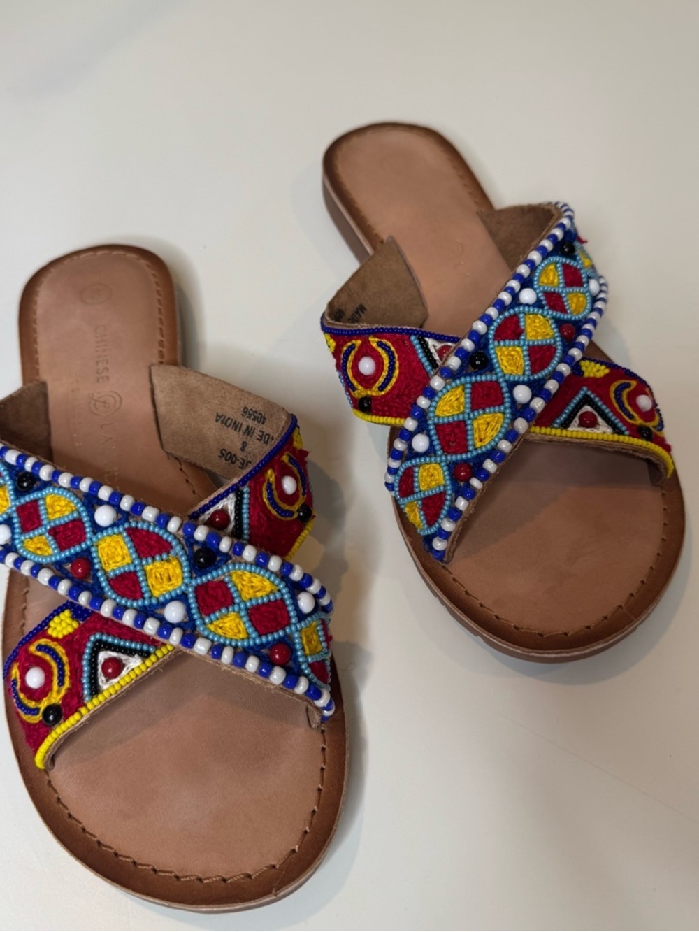 Chinese Laundry Beaded Slide Sandals Size 8 Colorful Boho Embellished